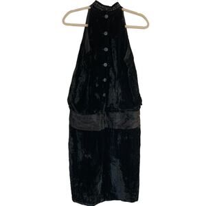 Vintage Gunne Sax Womens 6 Black Velvet Drop Waist Midi Dress Grunge Goth Witchy